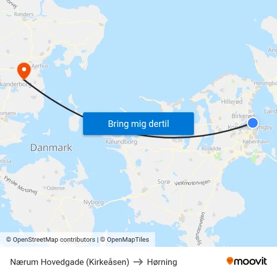 Nærum Hovedgade (Kirkeåsen) to Hørning map