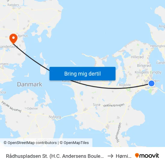 Rådhuspladsen St. (H.C. Andersens Boulevard) to Hørning map