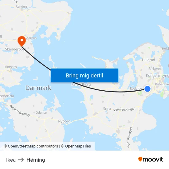 Ikea to Hørning map