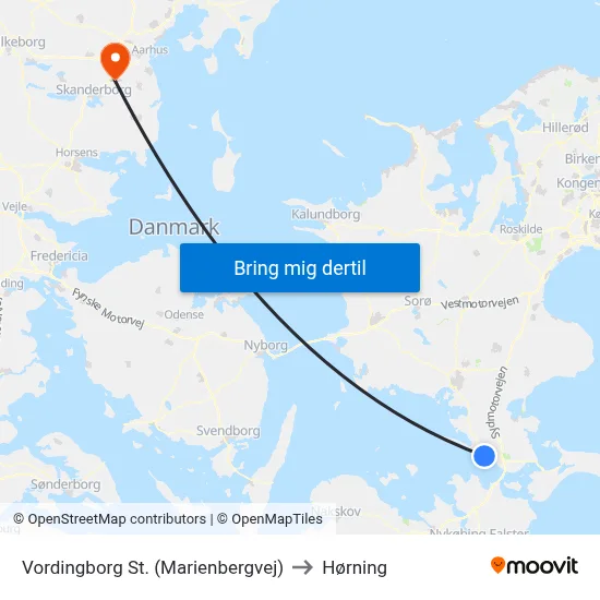 Vordingborg St. (Marienbergvej) to Hørning map