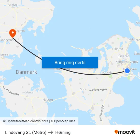 Lindevang St. (Metro) to Hørning map