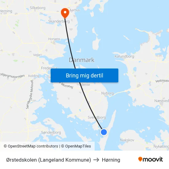 Ørstedskolen (Langeland Kommune) to Hørning map