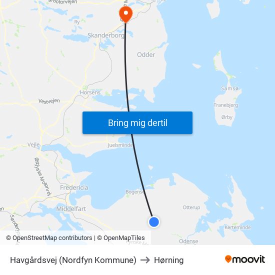 Havgårdsvej (Nordfyn Kommune) to Hørning map