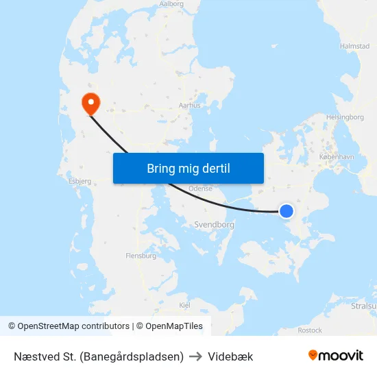 Næstved St. (Banegårdspladsen) to Videbæk map