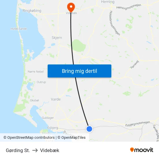 Gørding St. to Videbæk map