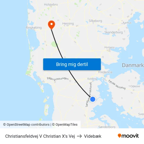 Christiansfeldvej V Christian X's Vej to Videbæk map