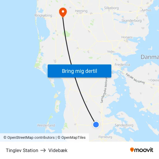 Tinglev Station to Videbæk map