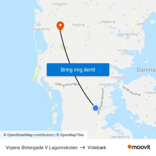 Vojens Østergade V Lagoniskolen to Videbæk map