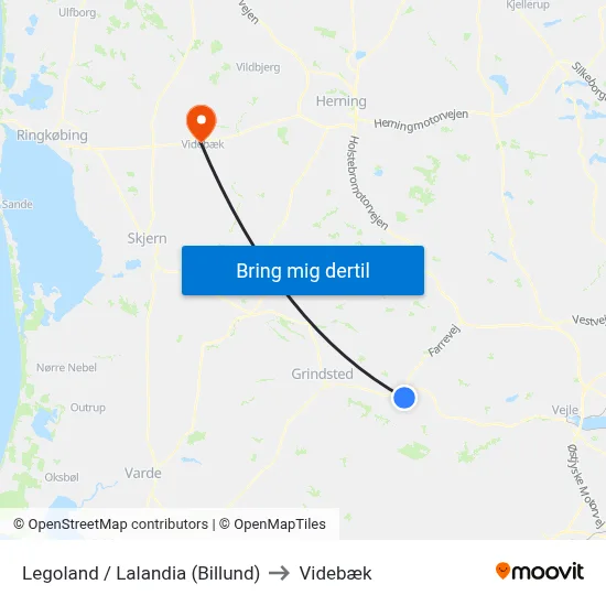 Legoland / Lalandia (Billund) to Videbæk map