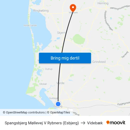Spangsbjerg Møllevej V Rybners (Esbjerg) to Videbæk map
