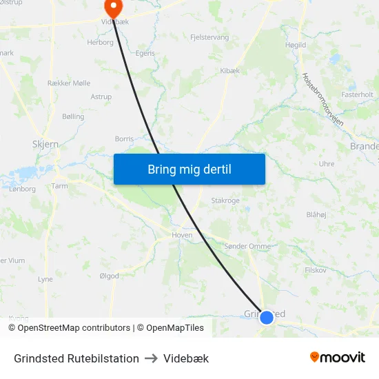 Grindsted Rutebilstation to Videbæk map
