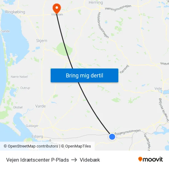 Vejen Idrætscenter P-Plads to Videbæk map