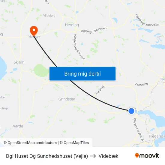 Dgi Huset Og Sundhedshuset (Vejle) to Videbæk map