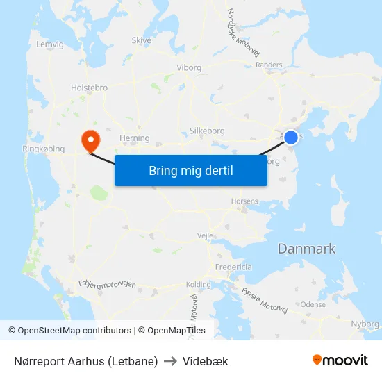 Nørreport Aarhus (Letbane) to Videbæk map