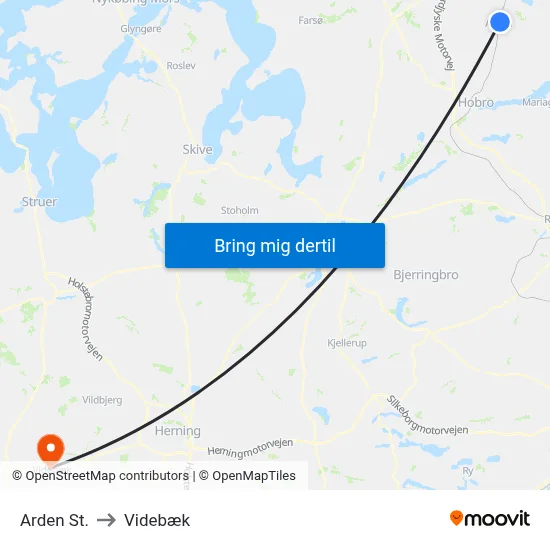 Arden St. to Videbæk map