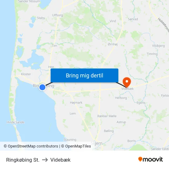 Ringkøbing St. to Videbæk map