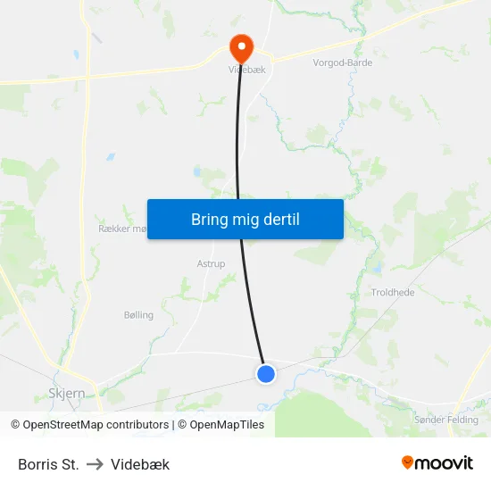 Borris St. to Videbæk map