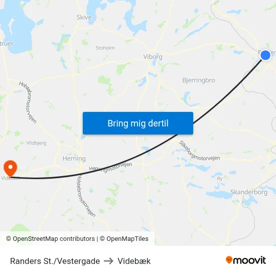 Randers St./Vestergade to Videbæk map