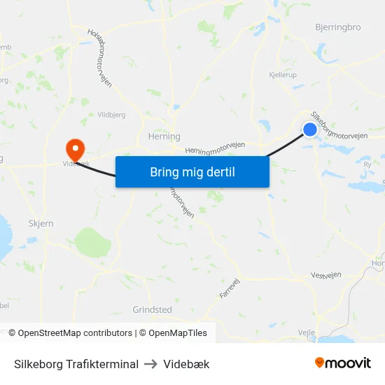 Silkeborg Trafikterminal to Videbæk map