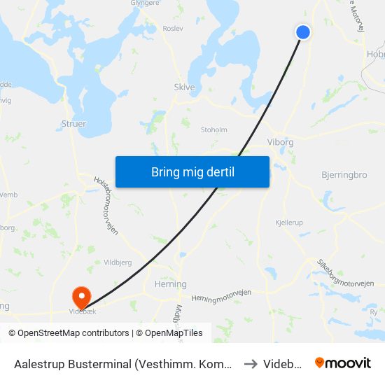 Aalestrup Busterminal (Vesthimm. Komm.) to Videbæk map