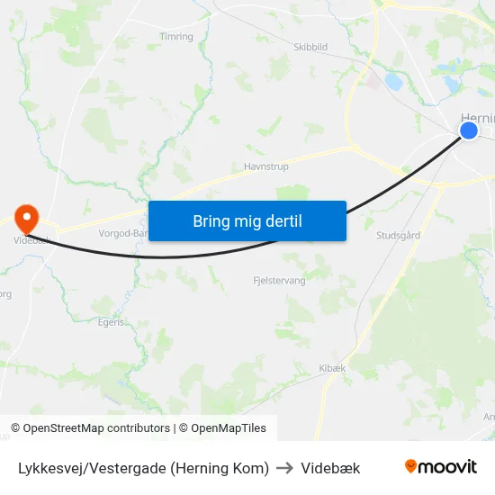 Lykkesvej/Vestergade (Herning Kom) to Videbæk map