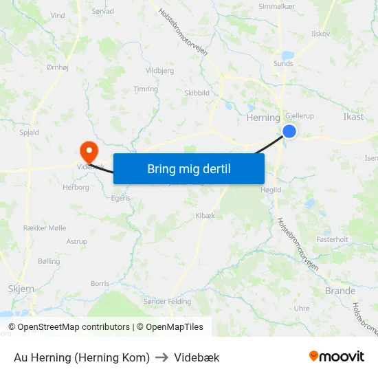 Au Herning (Herning Kom) to Videbæk map