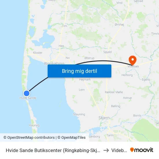 Hvide Sande Butikscenter (Ringkøbing-Skjern Kom) to Videbæk map