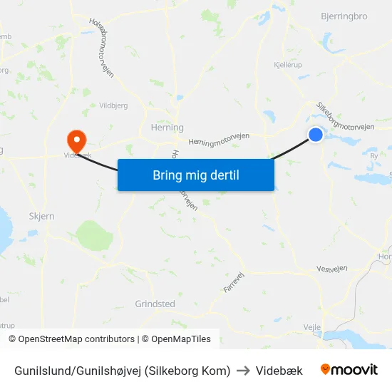 Gunilslund/Gunilshøjvej (Silkeborg Kom) to Videbæk map