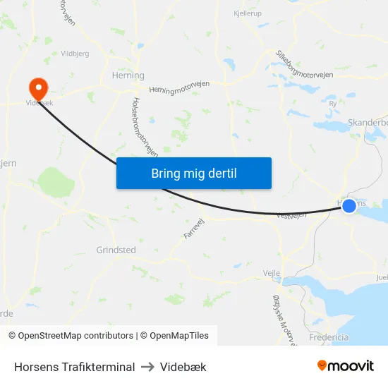 Horsens Trafikterminal to Videbæk map