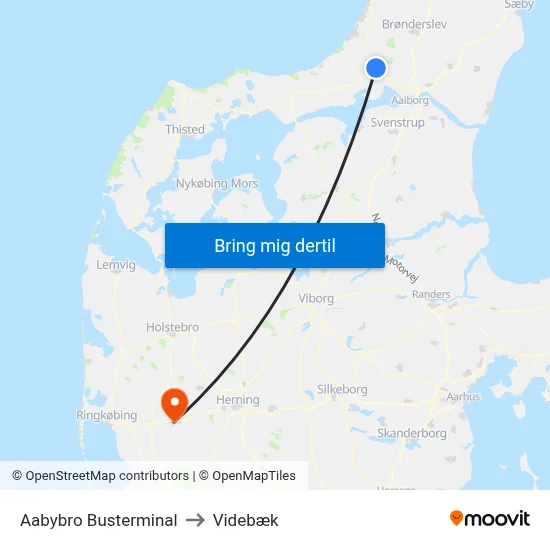 Aabybro Busterminal to Videbæk map