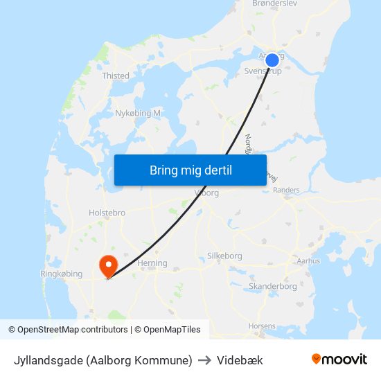 Jyllandsgade (Aalborg Kommune) to Videbæk map