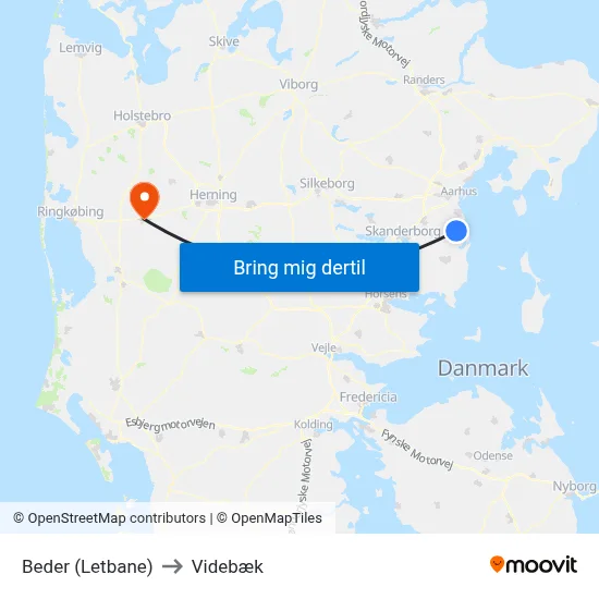 Beder (Letbane) to Videbæk map