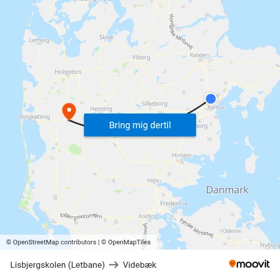 Lisbjergskolen (Letbane) to Videbæk map