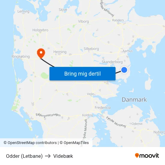 Odder (Letbane) to Videbæk map