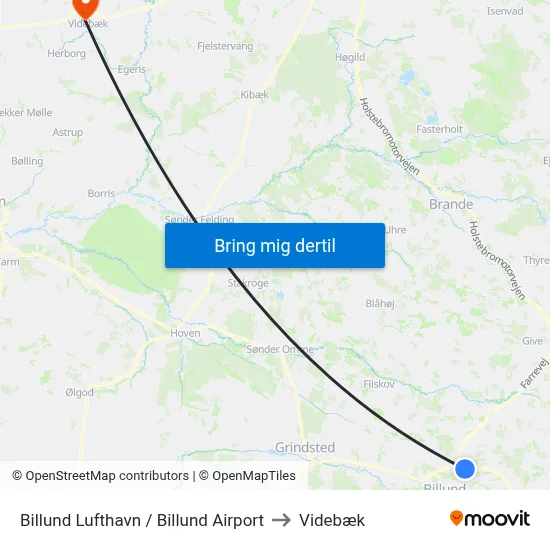 Billund Lufthavn / Billund Airport to Videbæk map
