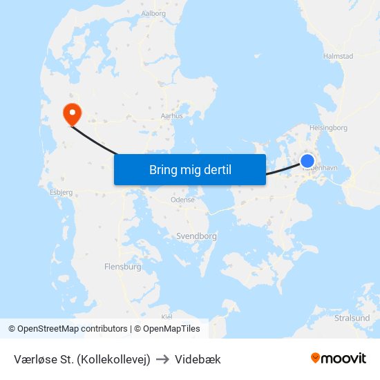 Værløse St. (Kollekollevej) to Videbæk map