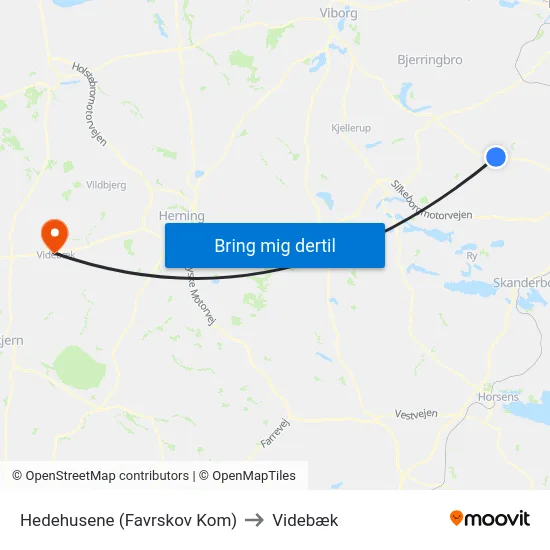 Hedehusene (Favrskov Kom) to Videbæk map
