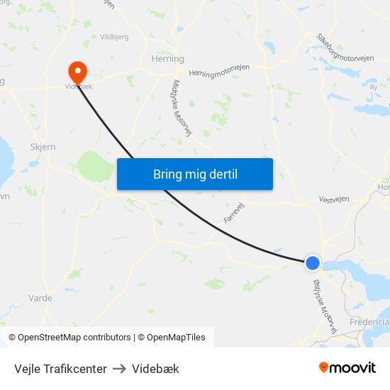 Vejle Trafikcenter to Videbæk map