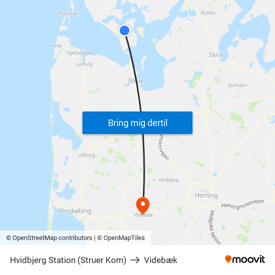 Hvidbjerg Station (Struer Kom) to Videbæk map