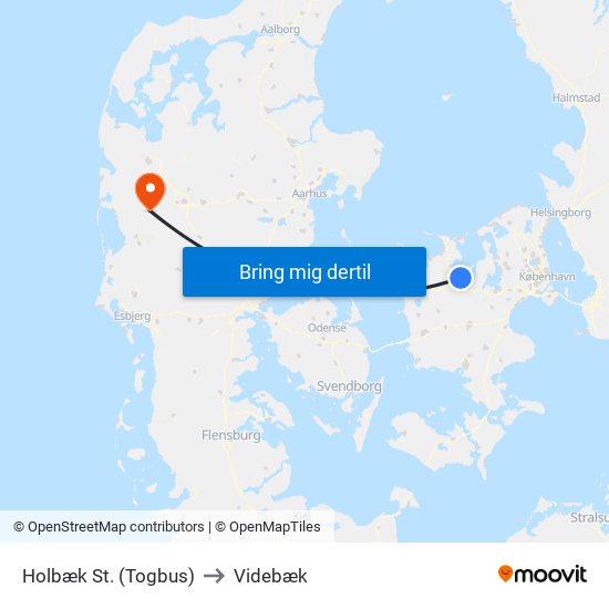 Holbæk St. (Togbus) to Videbæk map