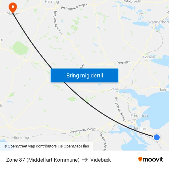 Zone 87 (Middelfart Kommune) to Videbæk map