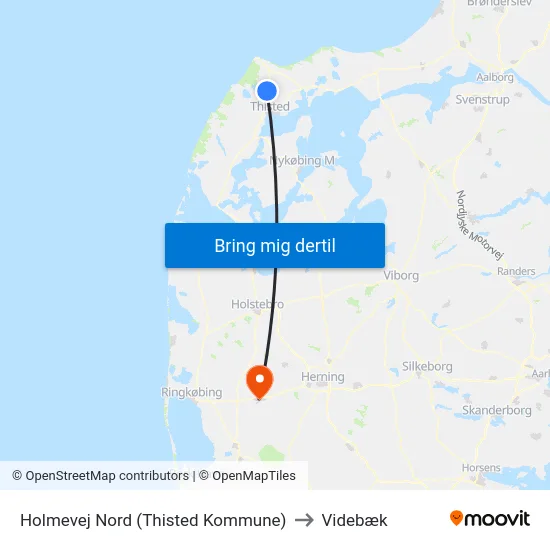 Holmevej Nord (Thisted Kommune) to Videbæk map