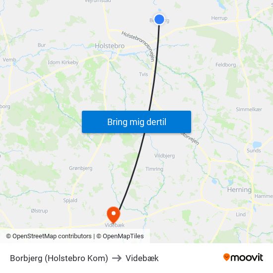 Borbjerg (Holstebro Kom) to Videbæk map