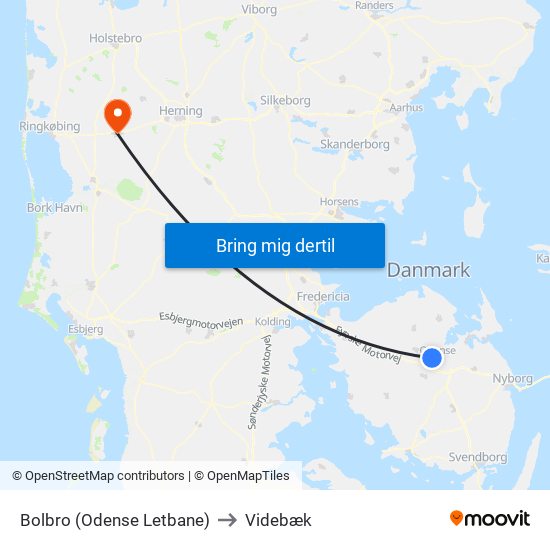 Bolbro (Odense Letbane) to Videbæk map