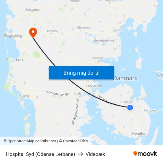 Hospital Syd (Odense Letbane) to Videbæk map
