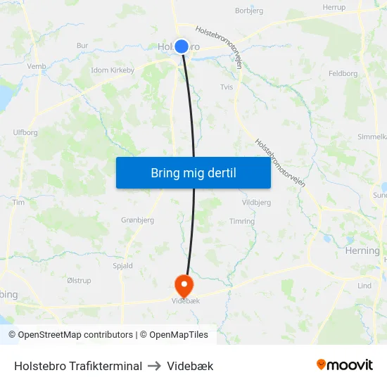 Holstebro Trafikterminal to Videbæk map