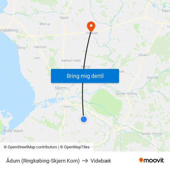 Ådum (Ringkøbing-Skjern Kom) to Videbæk map