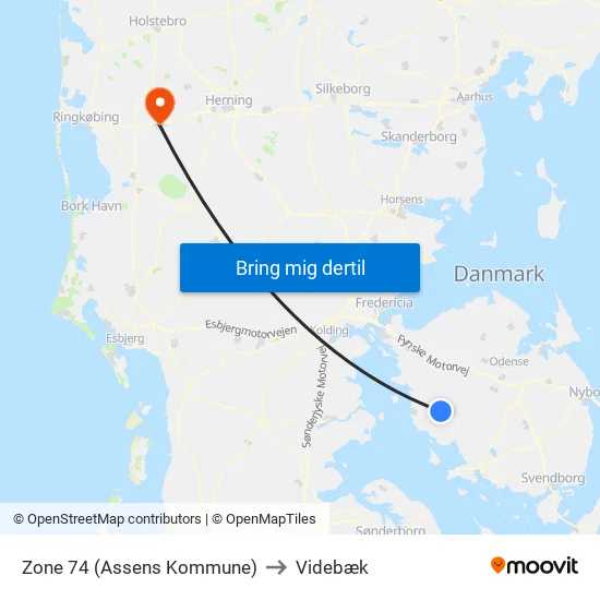 Zone 74 (Assens Kommune) to Videbæk map