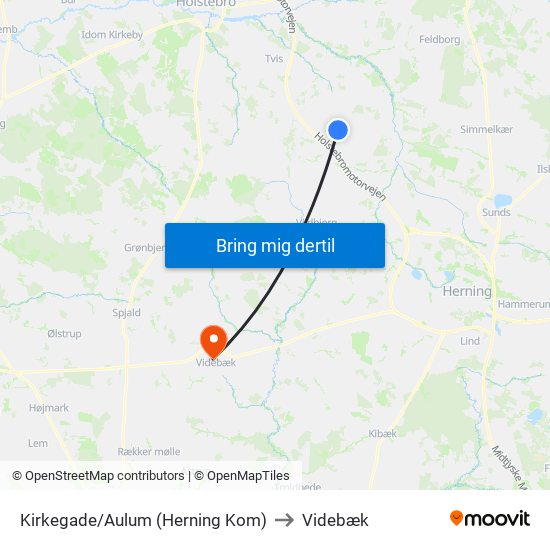 Kirkegade/Aulum (Herning Kom) to Videbæk map