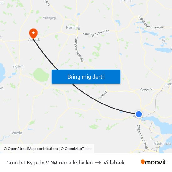 Grundet Bygade V Nørremarkshallen to Videbæk map